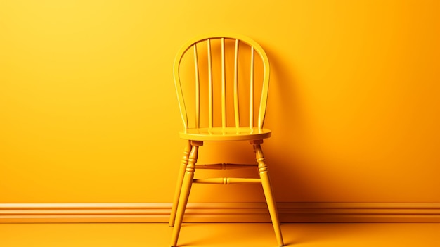 Une chaise en bois sur fond jaune