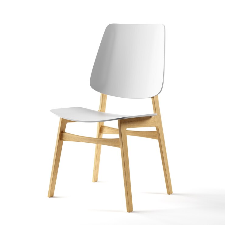 Photo une chaise en bois et en plastique blanc se dresse sur un fond blanc.