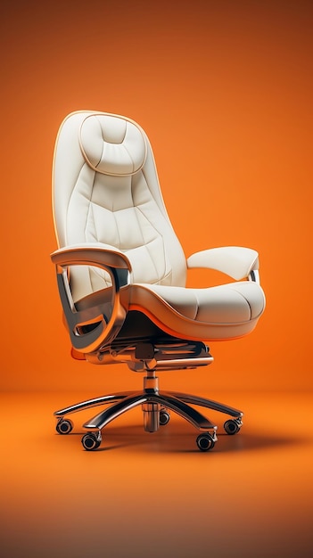 Chaise de bureau blanche moderne sur roues sur fond orange promotion de meubles ecommerce AI