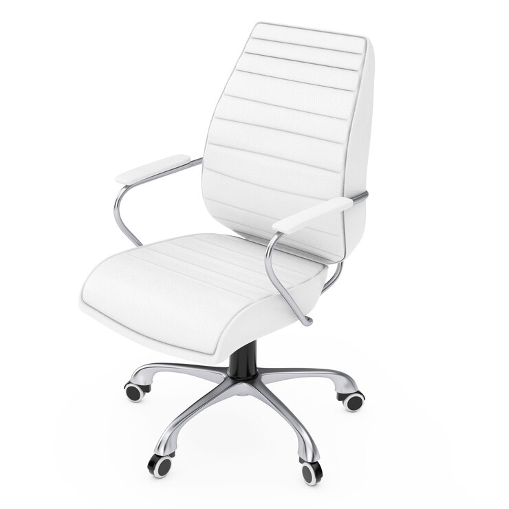 Photo chaise de bureau boss en cuir blanc sur fond blanc. rendu 3d.
