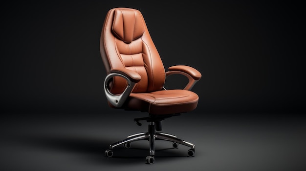 Chaise de bureau en cuir brun avec base en chrome