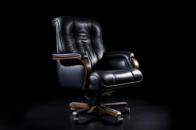 Chaise de bureau en cuir élégant sur fond noir Generative AI