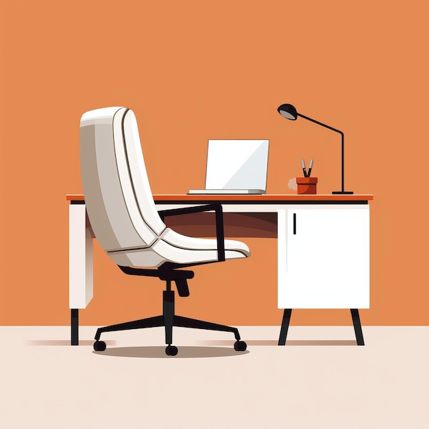 Chaise de bureau de garçon de bureau de dessin animé minimaliste sur un fond orange vif