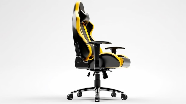Chaise de bureau noire et jaune assise sur une chaise noire à roulettes Generative AI