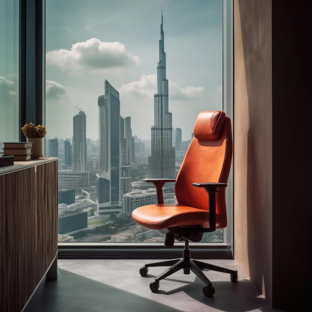 Chaise de bureau orange avec Burj Khalifa