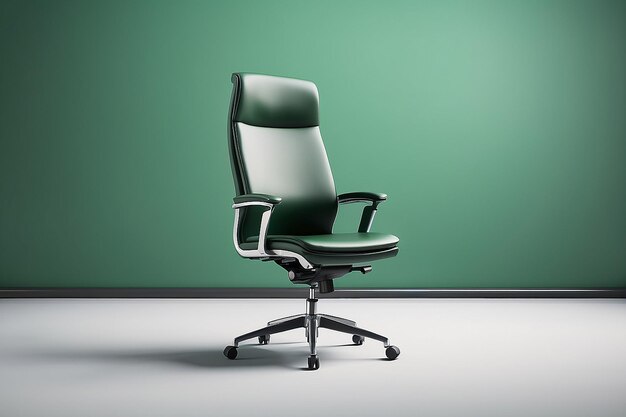 Une chaise de bureau vide avec un fond vert