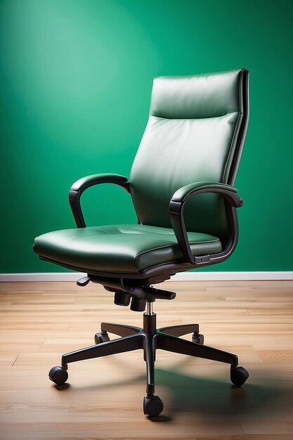 Une chaise de bureau vide avec un fond vert