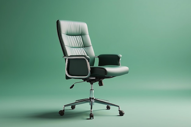 Une chaise de bureau vide avec un fond vert