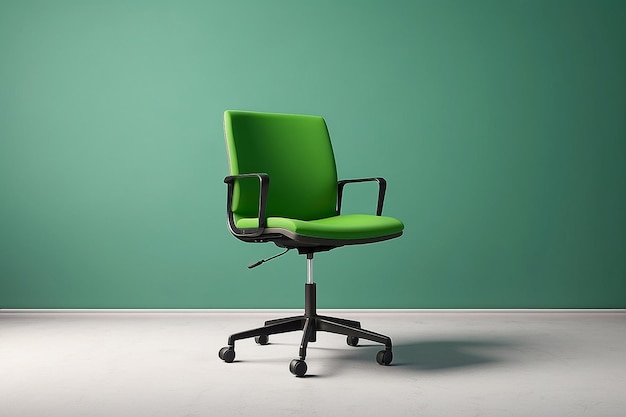 Une chaise de bureau vide avec un fond vert