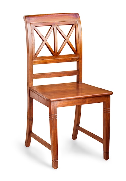 Photo chaise confortable en bois isolé sur fond blanc avec un tracé de détourage