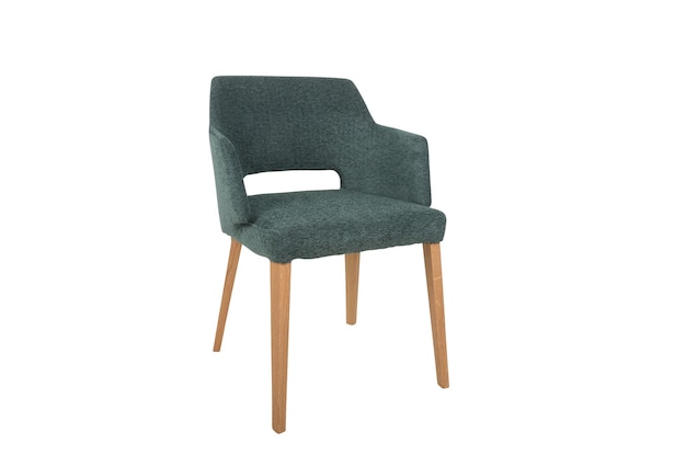 Une chaise avec un coussin vert sur lequel est écrit un