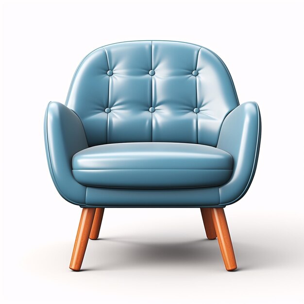 une chaise en cuir bleu avec des jambes en bois