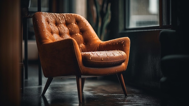 Une chaise dans une pièce sombre avec une fenêtre derrière