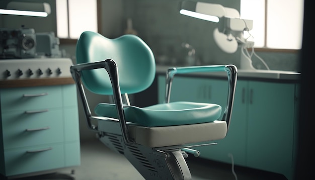 Photo une chaise de dentiste dans une pièce avec une lampe sur le mur générative ai