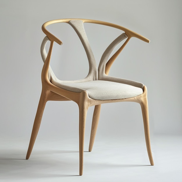 une chaise avec un dos en bois et un dos blanc qui a un siège brun