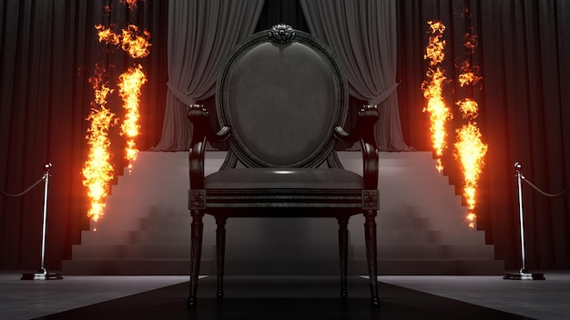 Chaise du trône isolée isolée sur un fond sombre chaise royale noire feu