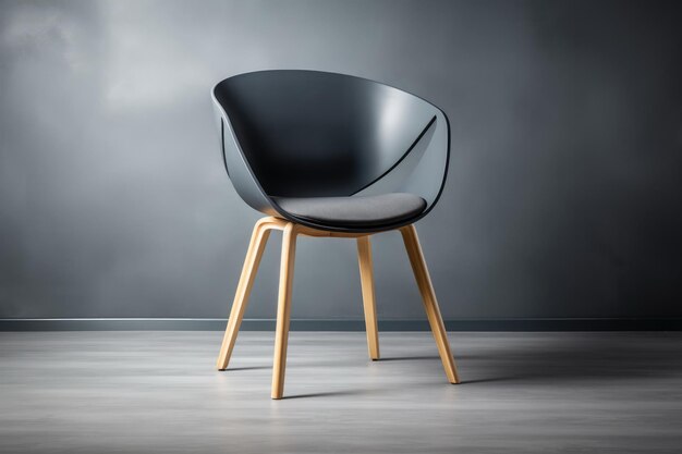 Une chaise élégante avec un dessus gris et des jambes de bois légères