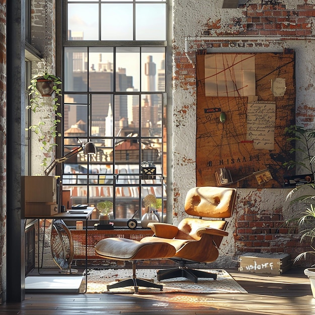 Chaise ergonomique dans un bureau de grenier industriel