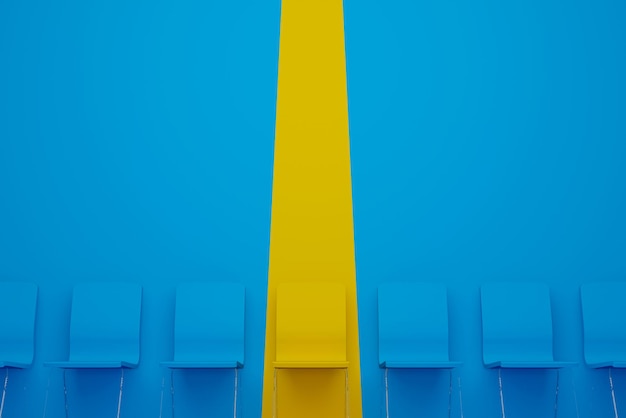Chaise exceptionnelle dans la rangée Chaise jaune se détachant de la foule Gestion des ressources humaines et concept d'entreprise de recrutement illustration 3d