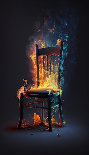 Chaise en feu sur fond bleu créée avec l'IA générée