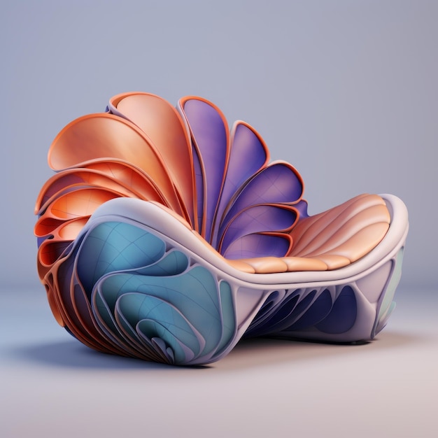 Chaise à fleurs d'inspiration futuriste avec rendu détaillé des plumes