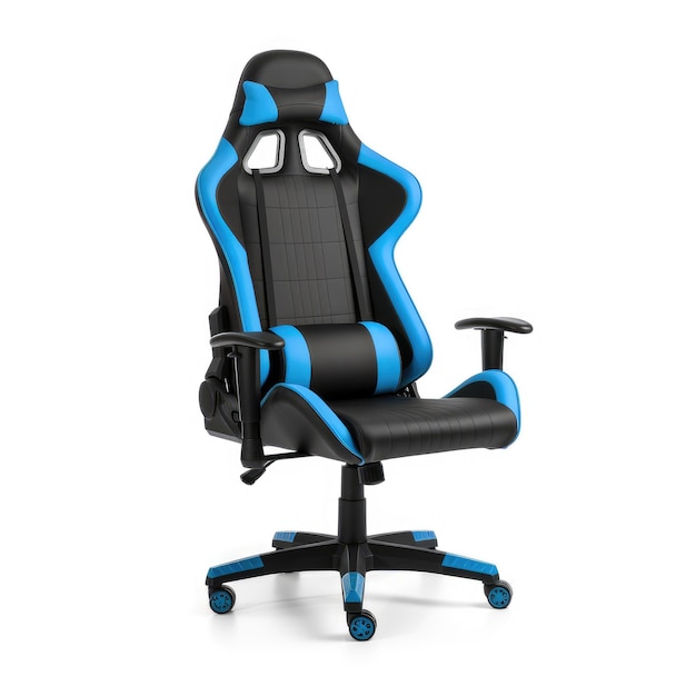 Chaise Gamer avec couleur bleu et noir isolé sur fond blanc