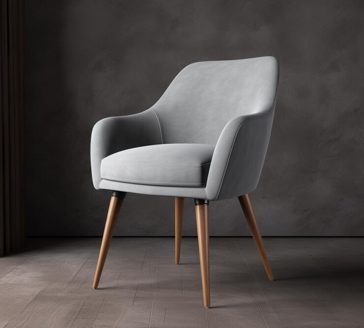 Photo une chaise grise avec le mot " dessus " en bas.
