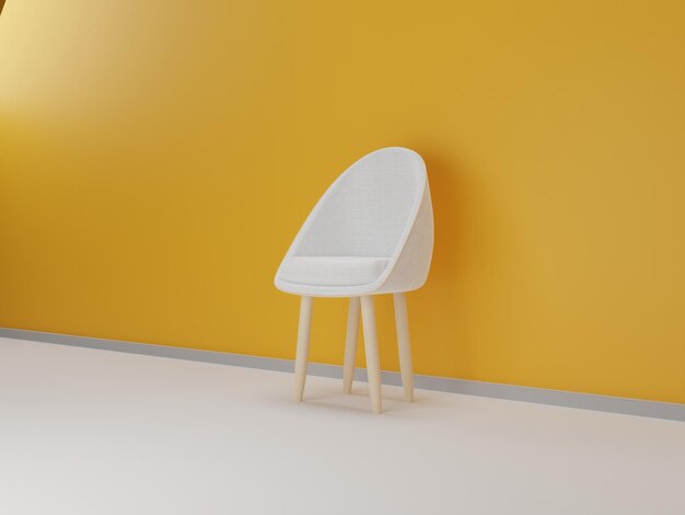 Chaise intérieure de salon en fond jaune design minimal rendu 3d