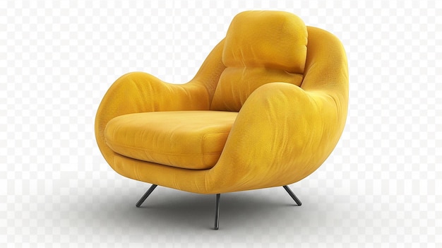 une chaise jaune avec un coussin jaune est assise sur un fond blanc