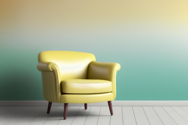 Une chaise jaune dans une pièce avec un mur vert.