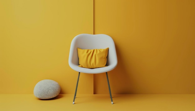 Une chaise jaune avec un oreiller dessus