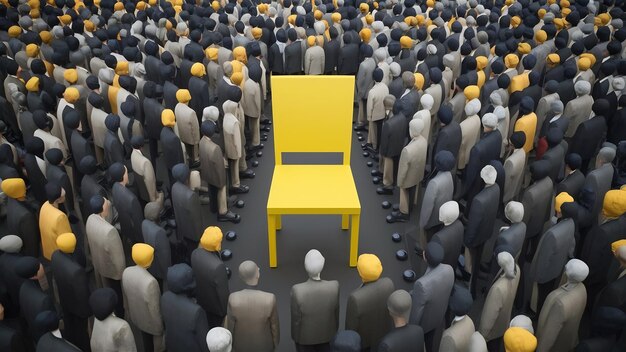 Photo chaise jaune se démarquant de la foule concept d'affaires rendu