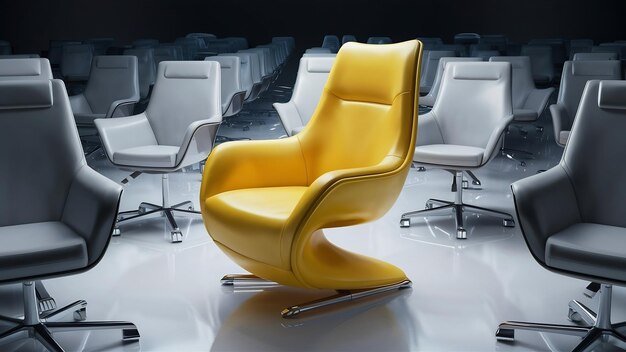 Photo chaise jaune se démarquant de la foule concept d'affaires rendu