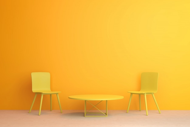 Chaise jaune avec table jaune dans le salon.