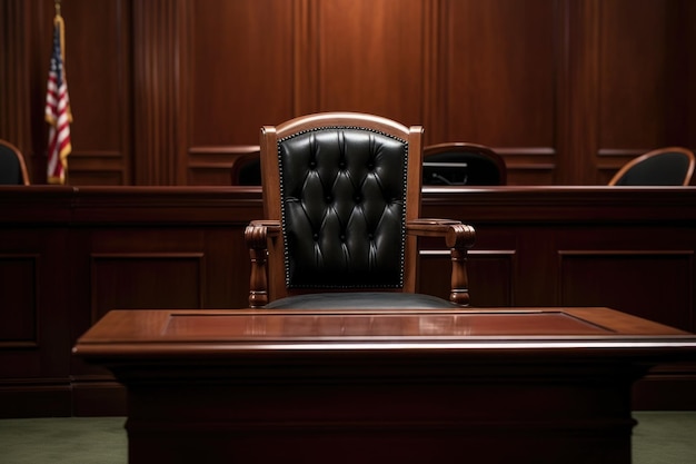 Une chaise de juge vide dans la salle d'audience