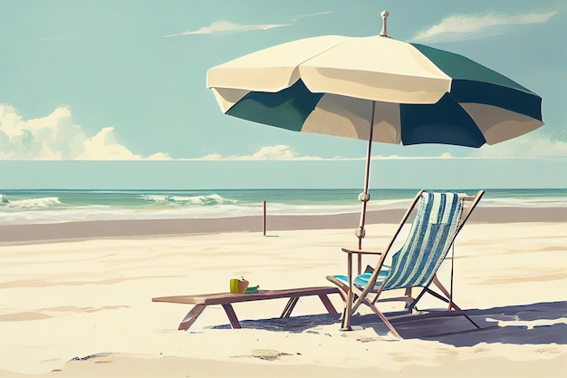 Chaise longue et parasol sur la plage de sable Generative Ai
