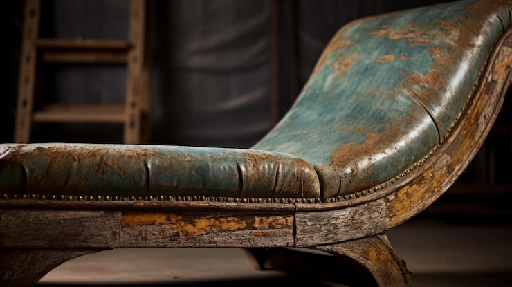 Photo une chaise longue rustique avec du cuir bleu antique.