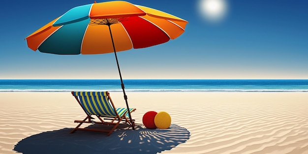 Chaise lounge et parapluie sur la plage de sable
