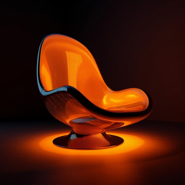 Une chaise avec une lumière orange brillante dessus