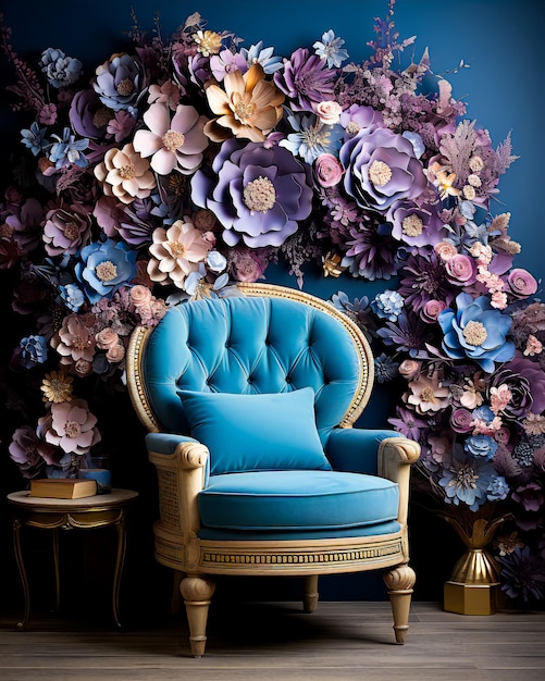 Chaise de luxe dans une belle chambre florale rustique colorée