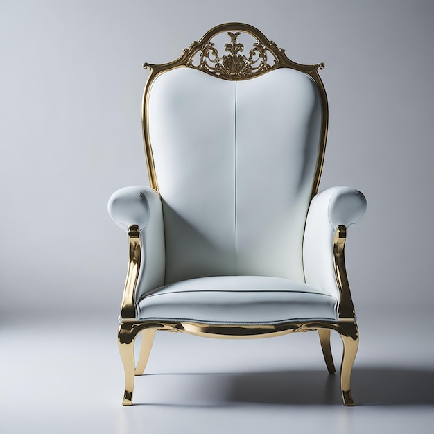 Une chaise à ming blanc avec un bouton doré sur un fond blanc