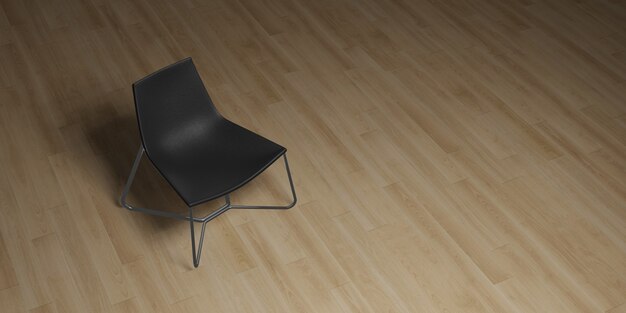 Chaise moderne placée sur un plancher en bois avec éclairage illustration 3D