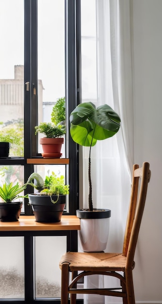 chaise moderne près de la fenêtre avec des plantes design d'intérieur moderne pour se détendre