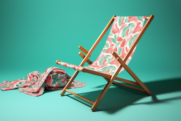 Une chaise avec un motif floral est assise sur un fond vert.