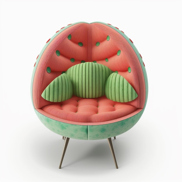 Une chaise avec un motif à rayures roses et vertes.