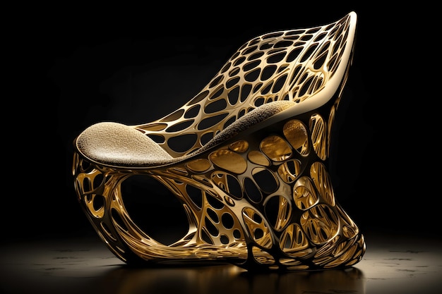 Photo chaise organique futuriste golden oasis fabriquée avec des matériaux en métal pur