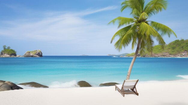 Une chaise et un palmier sur la plage