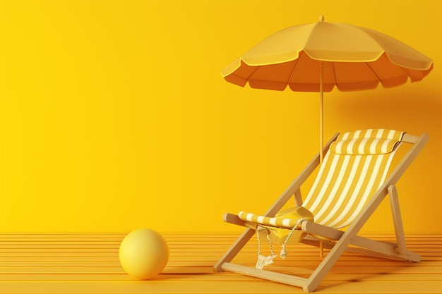 Chaise de plage 3D sur la plage sur fond jaune