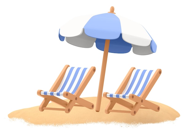 Chaise de plage autocollant png été dessin animé 3D fond transparent