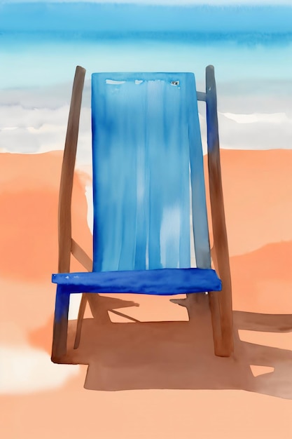 Photo une chaise de plage bleue assise au sommet d'une plage de sable